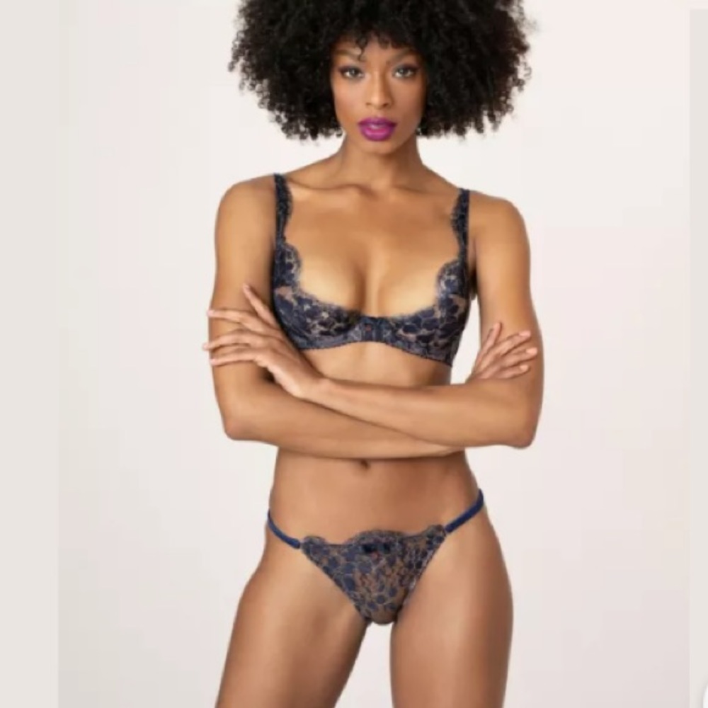AP Mimosa Peach and Navy bra and brief 34D and AP2 - Picture 1 of 9